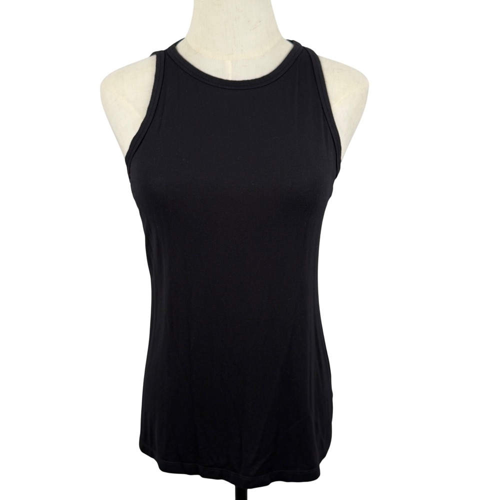 Adrienne Vittadini Womens XS Tank Top Black High Neck Ribbed Stretch Minimalist